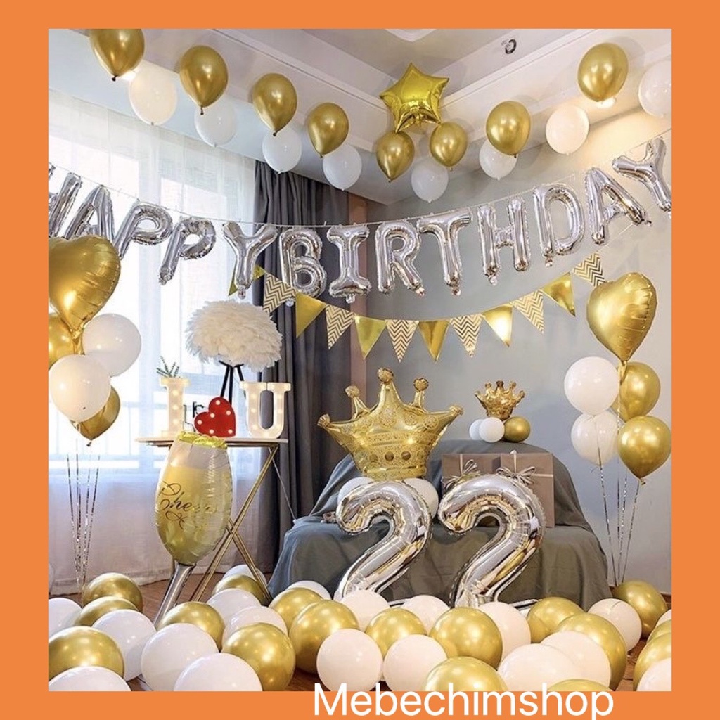 Bộ Bóng Bay Trang Trí Sinh Nhật Màu Vàng Gold (RẺ VÔ ĐỊCH)