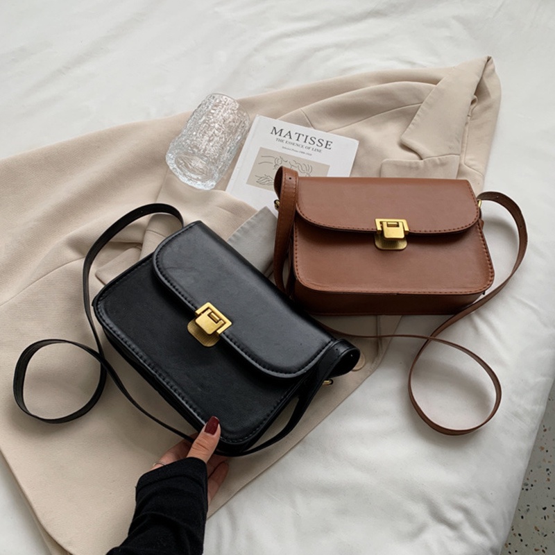 Túi đeo chéo có khóa phong cách retro đơn giản cho nữ
