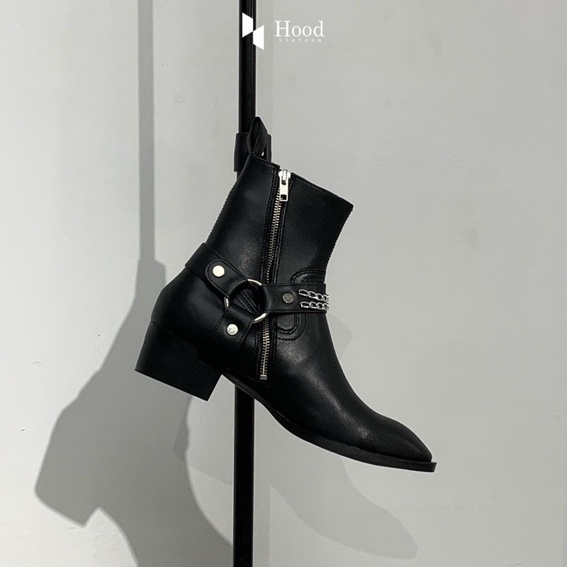Giày Harness Boot đai xích - Da trơn nguyên tấm - Đế cao su đuc nguyên khối + Bảo hành 12 tháng hood hoodvn