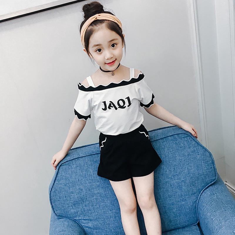 Bộ Áo Trễ Vai Phối Quần Short Phong Cách Hàn Quốc Thời Trang Mùa Hè Mới Cho Bé Gái