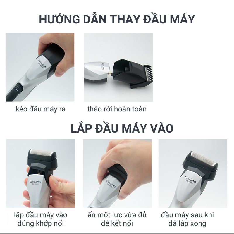 Máy cạo râu nam khô 3 trong 1 cạo khô cạo sát không rát kèm đầu tỉa lông mũi và tông đơ tóc DALING DL9049