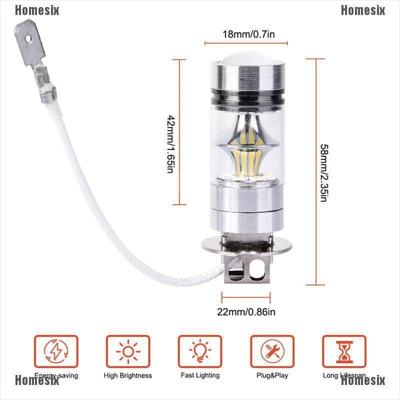 Bộ 2 bóng đèn LED H3 100w 1000lm ánh sáng trắng chất lượng cao cho xe hơi