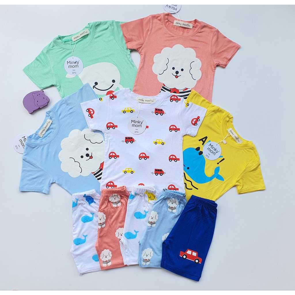 Bộ Cộc Tay Minky 100% Cotton Họa Tiết Ô Tô_ Cún Xinh_Cá Cho Bé 8-20Kg QATE222 - NamKidShop