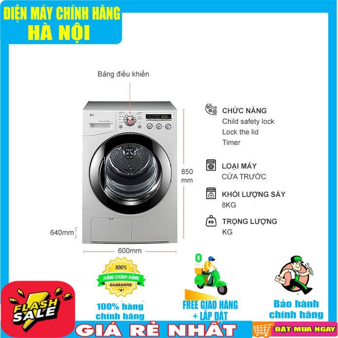 Máy sấy quần áo LG 8kg DR-80BW ngưng tụ