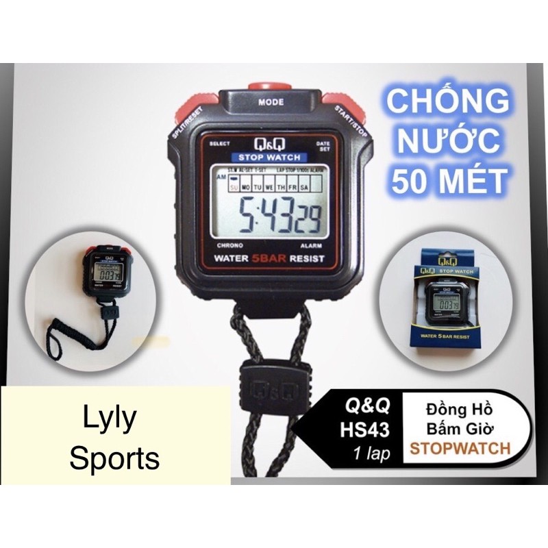 Đồng Hồ thể thao Bấm Giờ Q&amp;Q Chống Thấm Nước Độ Sâu 50m Chuyên Dùng Trong Thể Thao - LYLY SPORTS