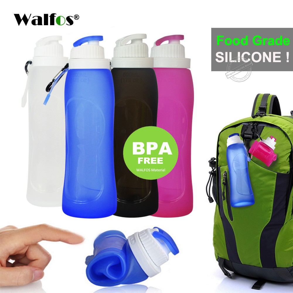 Bình Nước Thể Thao WALFOS Bằng Silicone Có Thể Gấp Gọn Sáng Tạo 500ml