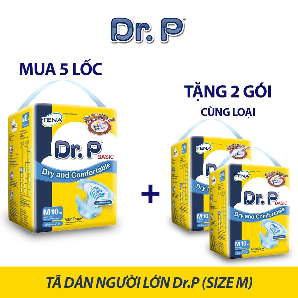 [MUA 5 TẶNG 2] Tã dán người lớn Dr.P size M10/L8/XL8 siêu thấm chống tràn cao cấp