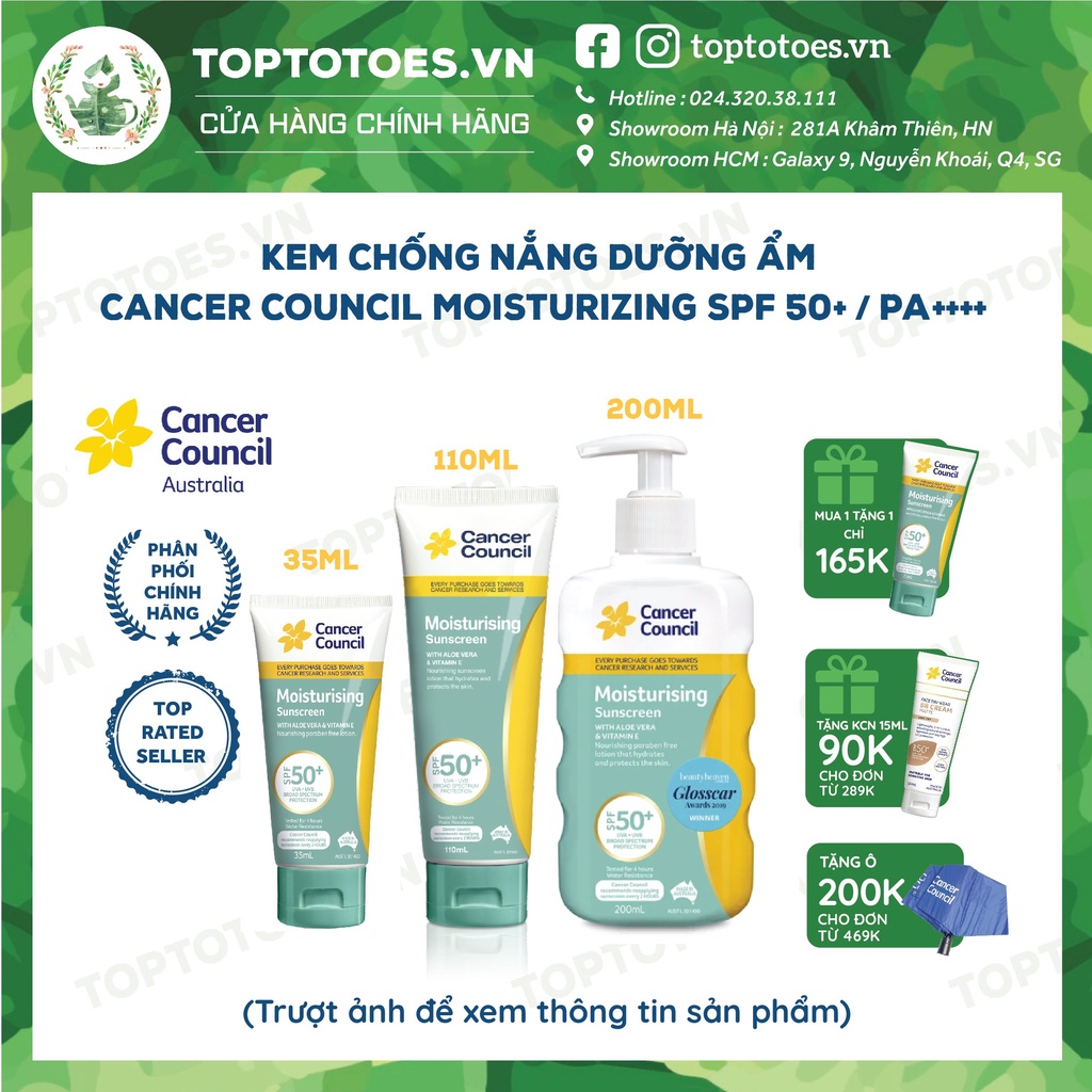 Kem chống nắng Dưỡng ẩm Cancer Council Moisturizing SPF 50+/ PA ++++