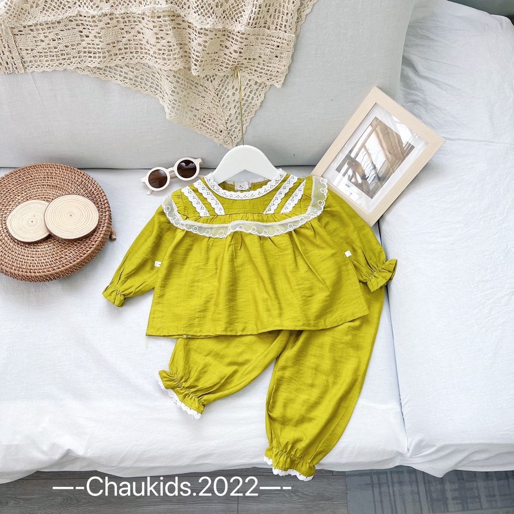 Bộ đũi phối ren dáng babydoll bé gái