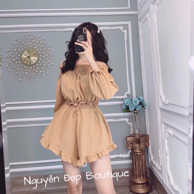 [Mã WA710 hoàn 12k xu đơn 150k] Sét bộ voan áo bẹt vai quần váy