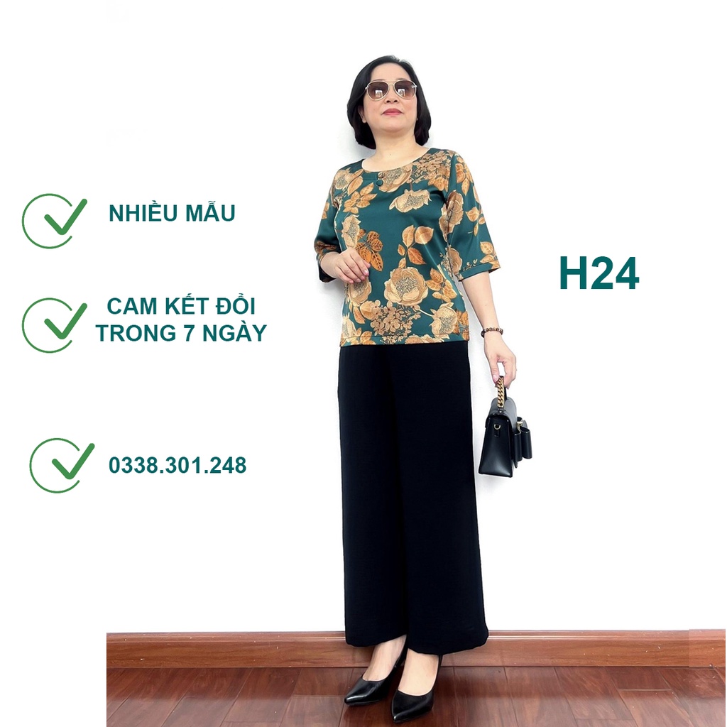 Bộ đồ Trung niên cho Bà cho Mẹ Áo lụa hàn châu Tay lỡ Quần đũi