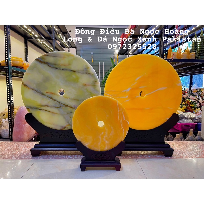 Đồng Điếu, Đồng Tiền Đá Ngọc Hoàng Long &amp; Đá Ngọc Xanh Pakistan Cao 65cm