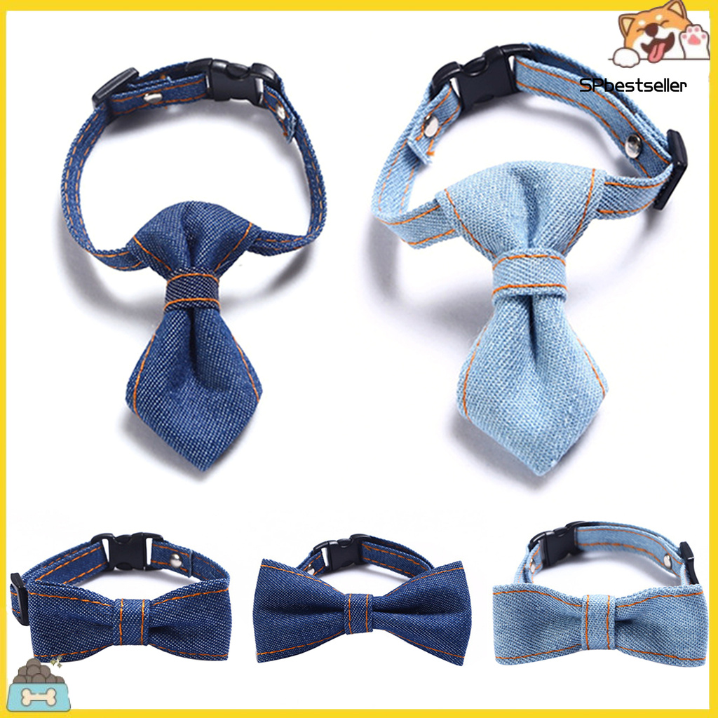 Vòng Cổ Vải Jean Đính Nơ Có Thể Điều Chỉnh Cho Thú Cưng