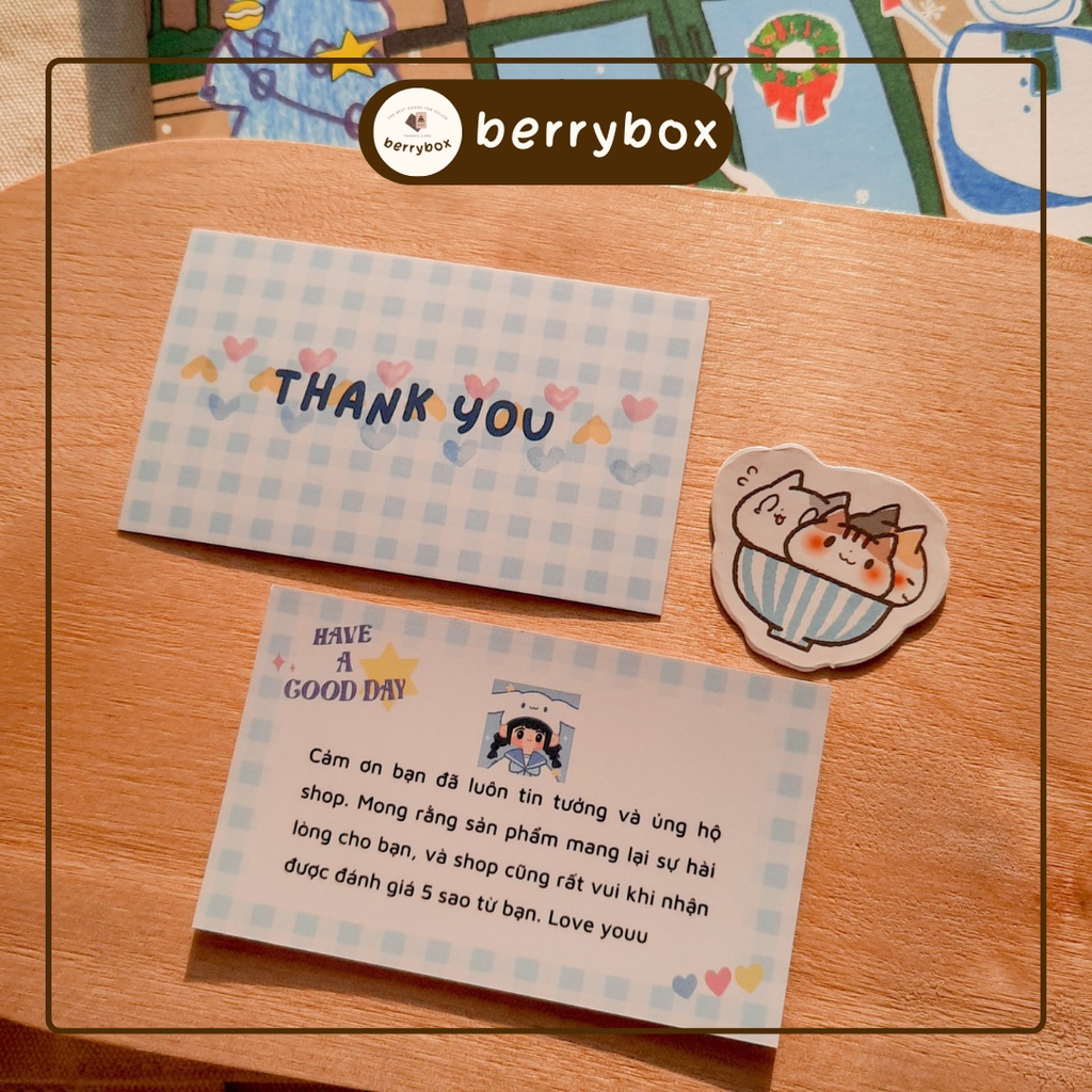 Cá | Set 50 card thank you, thiệp cảm ơn dễ thương Caro, size 9x5,5cm