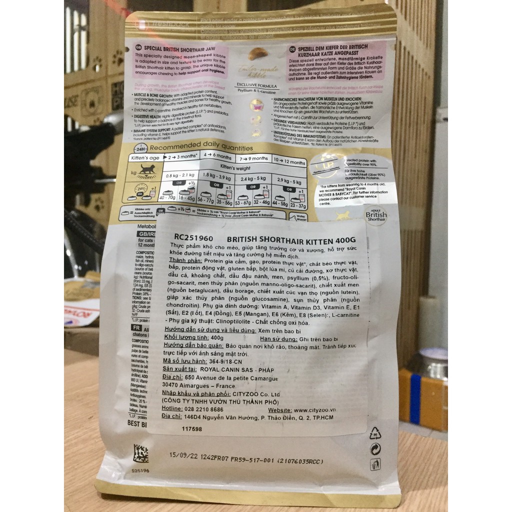 ROYAL CANIN BRITISH SHORTHAIR KITTEN - Thức ăn hạt cho Mèo Anh lông ngắn ở độ tuổi từ 2 - 12 tháng