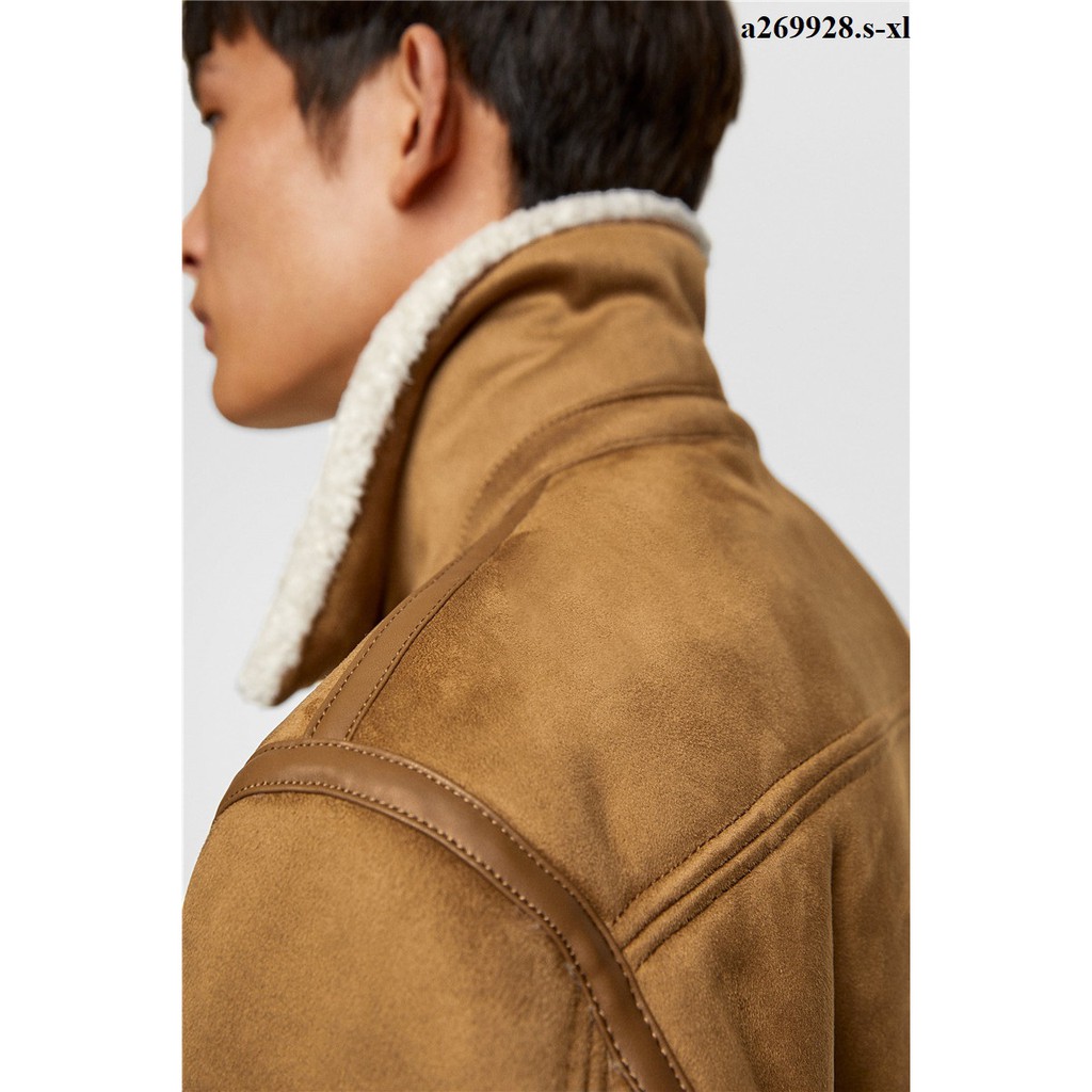 ÁO KHOÁC DA LỘN NAM ZA.RA DÁNG NGẮN CAO CẤP LÓT LÔNG CỪU