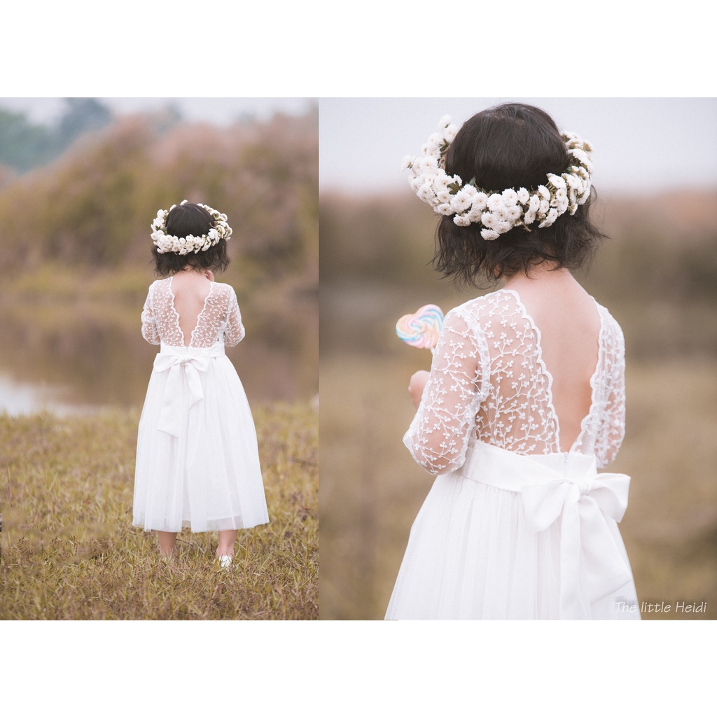 Đầm công chúa ren lưới Trắng The little Heidi/ Đầm thiết kế/ Váy đầm đi tiệc cho bé