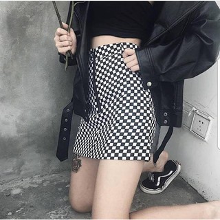 Chân váy caro trắng đen -unisex -size S,M,L