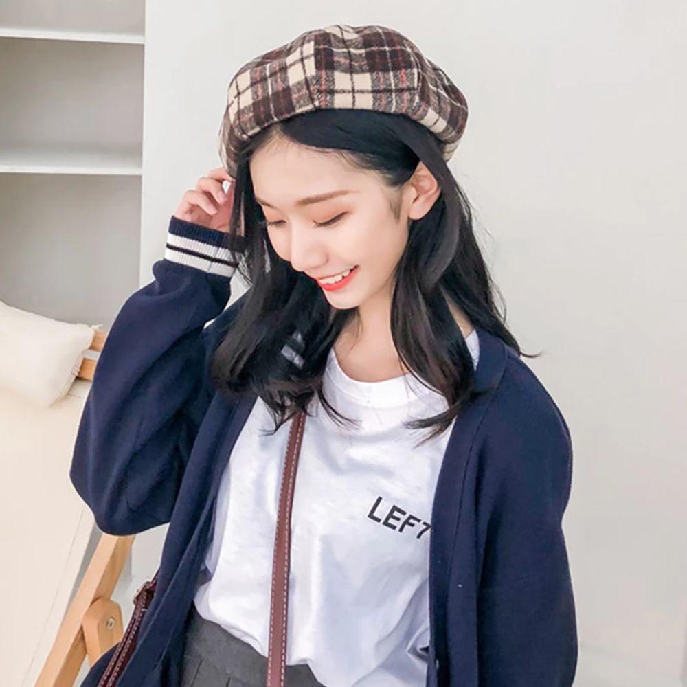 Mũ Beret Họa Tiết Sọc Caro Phong Cách Vintage Thời Trang Mùa Thu Cho Nữ