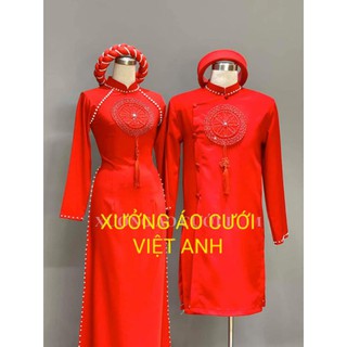 Bộ áo dài cặp nam nữ màu đỏ