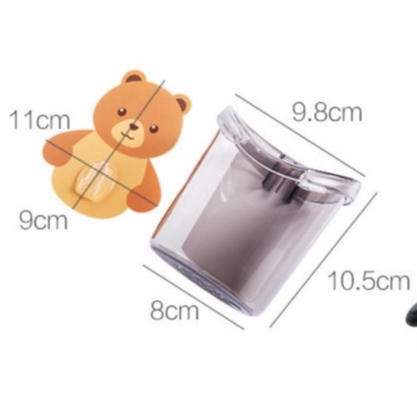 Combo 2 Cốc gấu đựng bàn chải kem đánh răng thiết kế lỗ thoát nước nhựa PP cao cấp tiết kiệm không gian đa năng Angola