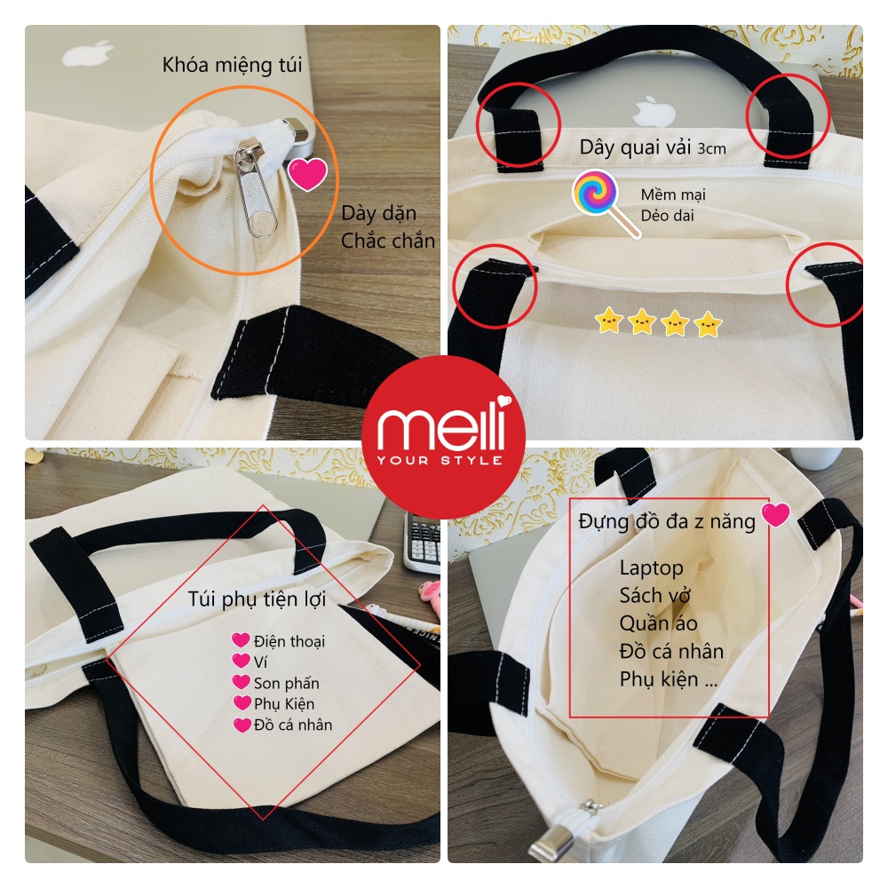 Túi tote vải canvas mộc cao cấp đeo vai họa tiết độc đáo đi học đi chơi mới nhất