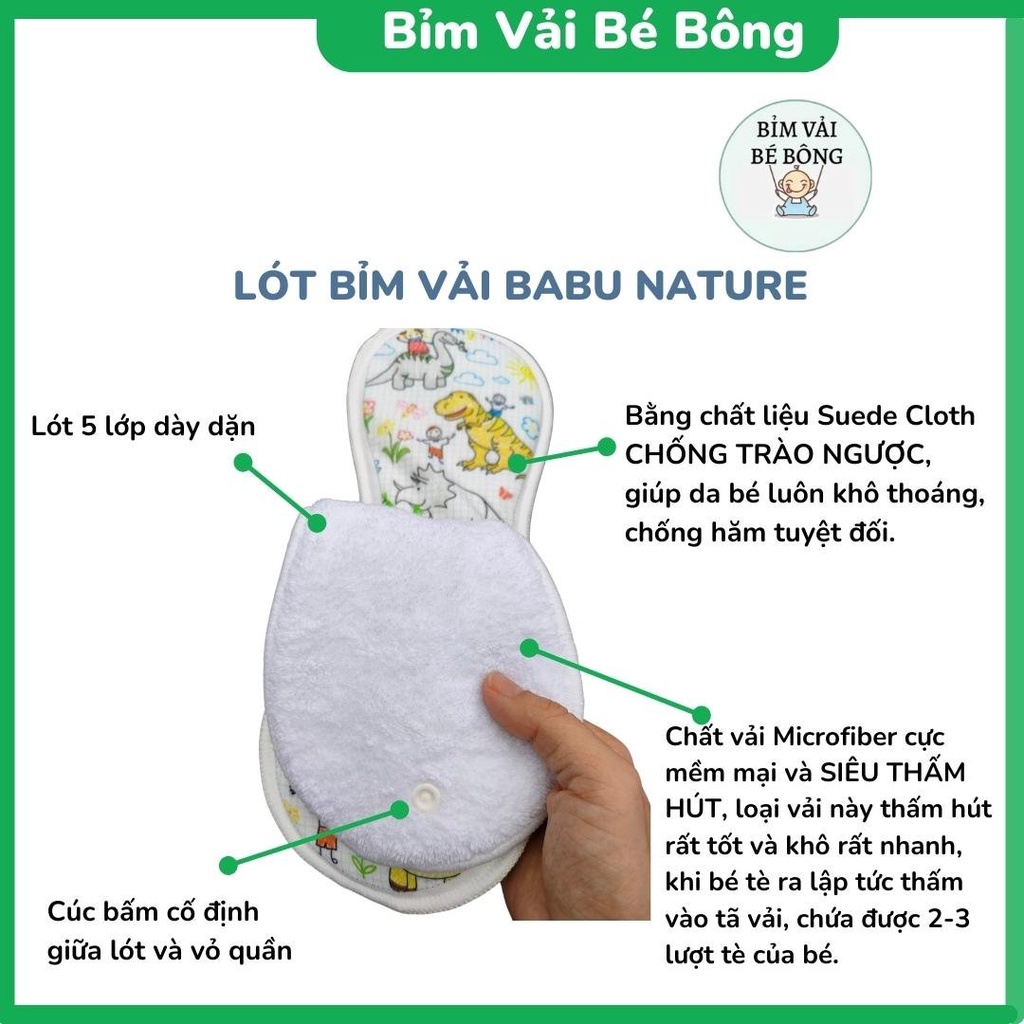 [GÍA RẺ] Lót Bỉm Vải Babu Nature Siêu Thấm Hút - Size M, L (Chưa Kèm Vỏ Bỉm)