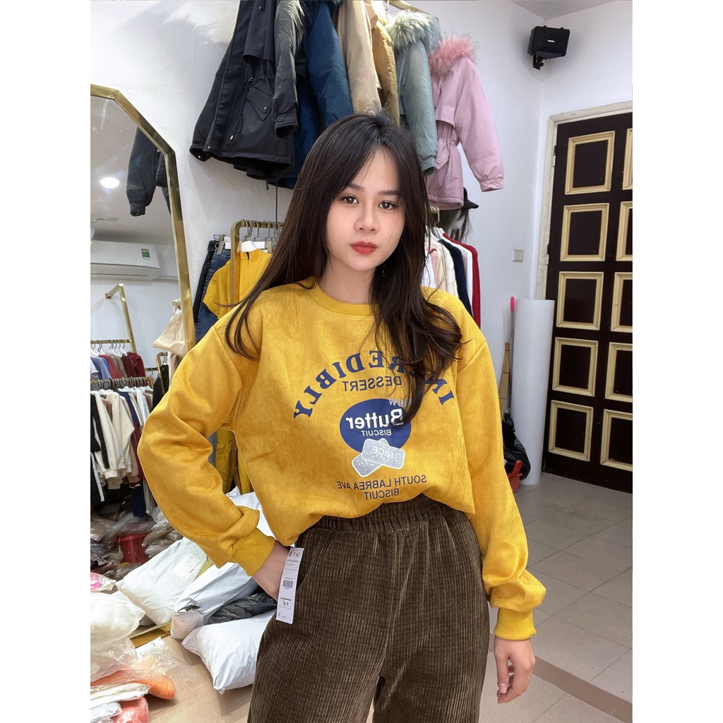 Áo nỉ cổ tròn chất liệu da lộn in chữ cá tính 1552 IMES SHOP | BigBuy360 - bigbuy360.vn