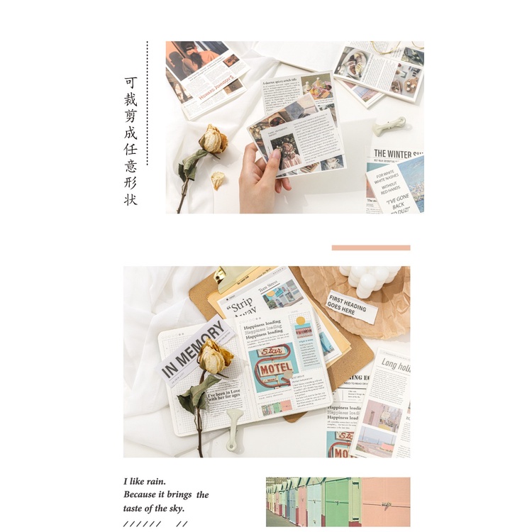 Set 10 tờ giấy báo tiếng Anh phong cách vintage trang trí sổ, bullet journal, phông nền chụp ảnh