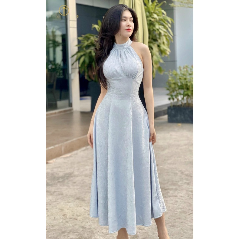 MS37 - Đầm cổ yếm gấm xốp sang chảnh