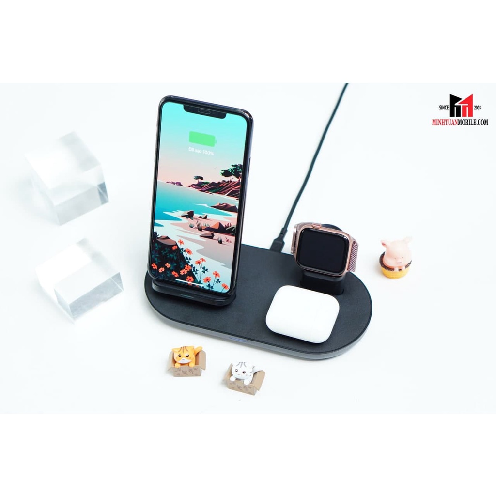 [HÀNG CHÍNH HÃNG] Đế Sạc Không Dây AUKEY 3IN1 LC-A3 CHUẨN QI 10W