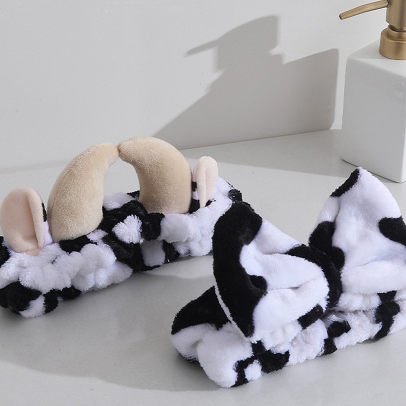 Băng Đô Cài Tóc Mềm Mại Họa Tiết Bò Sữa Độc Đáo Cho Nữ