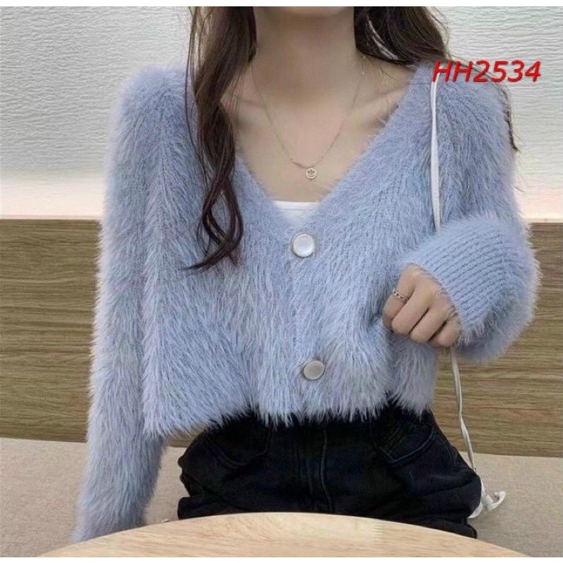 Áo cardigan lông thỏ croptop