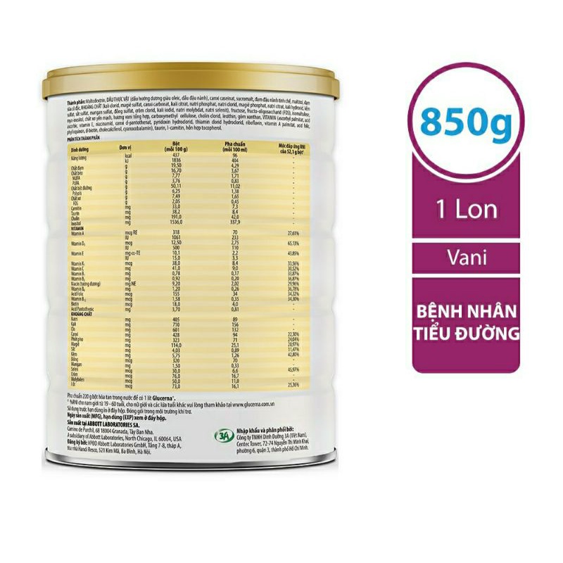 Sữa bột Glucerna 850g dành cho người bị tiểu đường