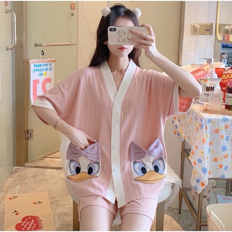 Bộ Ngủ Pyjama Cotton Kiểu Cổ Yukata Korea Style Mùa Hè JUNIDO