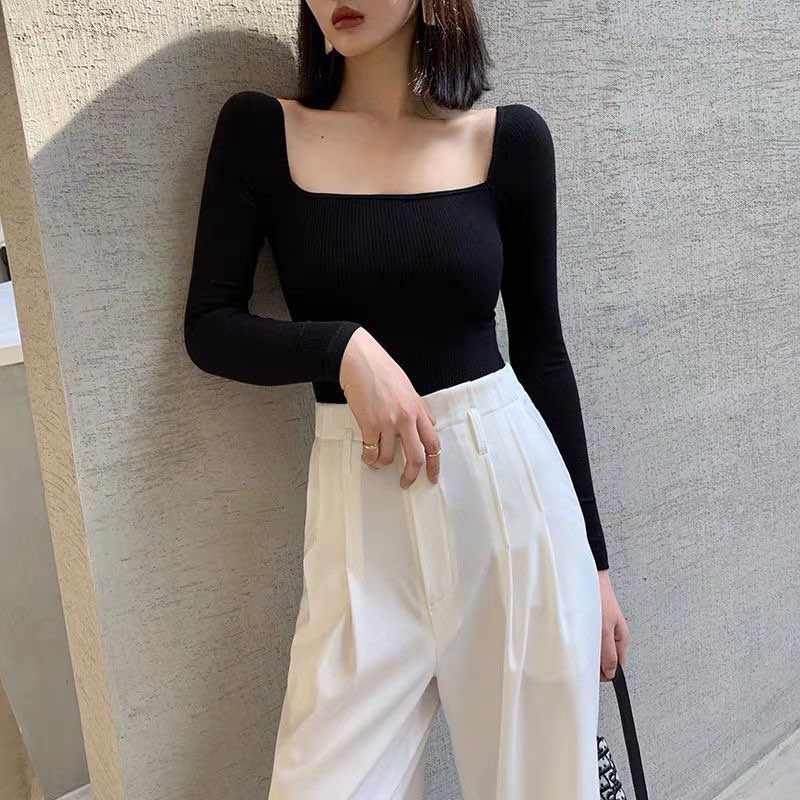 Áo Thun Cổ Vuông Dài Tay Ôm Body Tôn Dáng