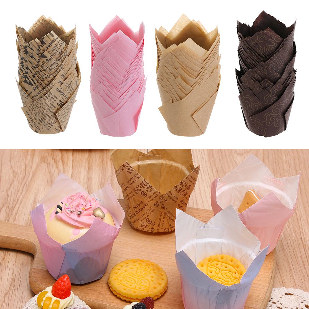 CONOPERY Set 50 cốc giấy làm bánh cupcake / muffin chống dầu hình hoa tulip diy