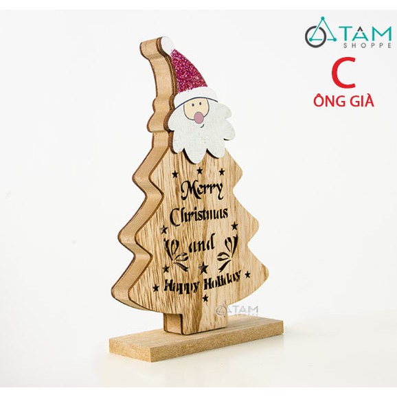 Hộp đèn Giáng sinh cây thông Noel gỗ tự nhiên XMAS-TREE-12