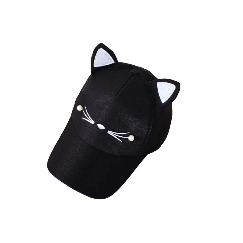 Cat pearl ear baseball cap children's sunshade cap black