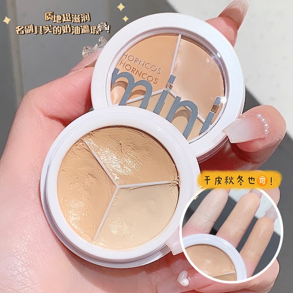 Kem Che Khuyết Điểm Ba Màu Mềm Mịn Che Phủ Quầng Thâm/Mụn/Tàn Nhang Dưỡng Ẩm Cho Da