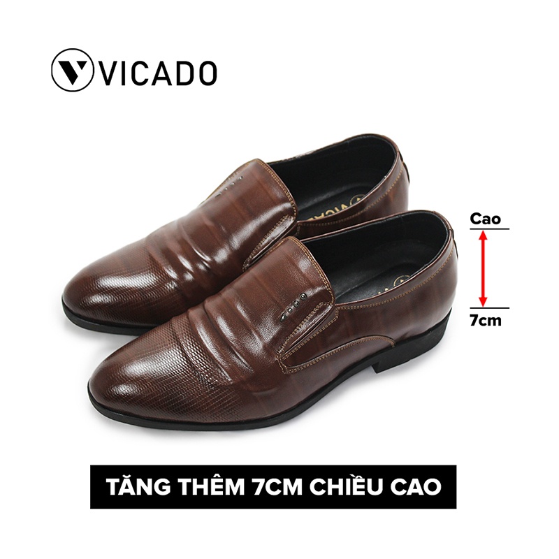 Giày tăng chiều cao nam da bò cao cấp công sở Oxford Vicado VB1120 màu nâu