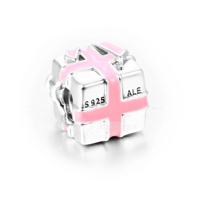 charm pan hộp quà nơ hồng bạc s925 cao cấp