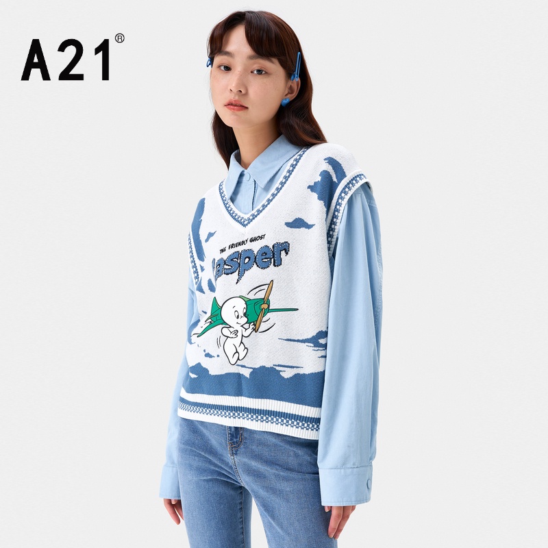 Áo Ghi Lê Dệt Kim Cổ Chữ V Dáng Rộng Phong Cách Preppy Thời Trang Mùa Thu Mới Dành Cho Bạn Nữ A21
