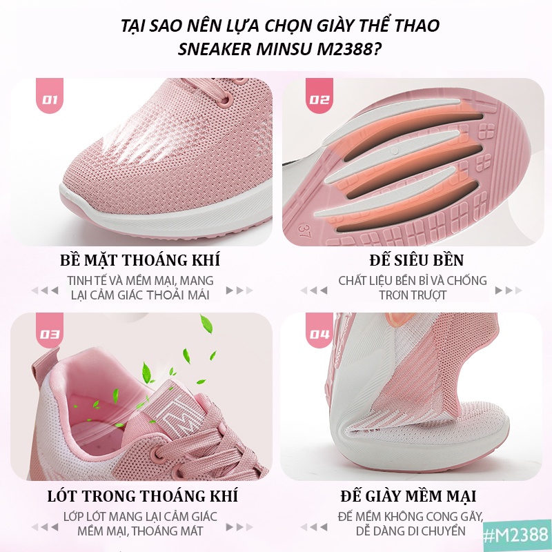 Giày Thể Thao Sneaker Nữ MINSU M2388 Thiết Kế Thời Trang Năng Động Trẻ Trung Kiểu Dáng Bata Basic Style Hàn Quốc