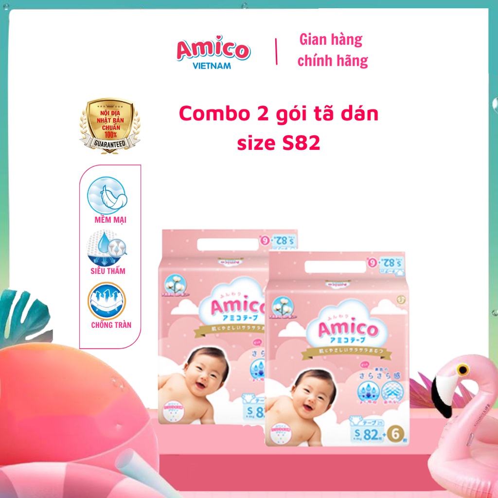 Tã dán Amico combo 2 gói size S 82+ 6 miếng (Cho bé 4 - 8 kg)