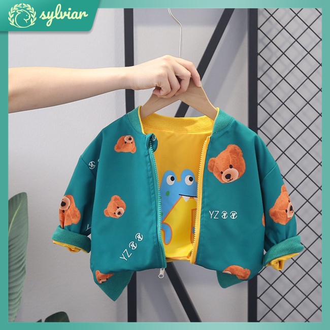 Áo Khoác Cardigan Hai Mặt Có Khóa Kéo In Họa Tiết Hoạt Hình Dễ Thương Cho Bé 1-6 Tuổi