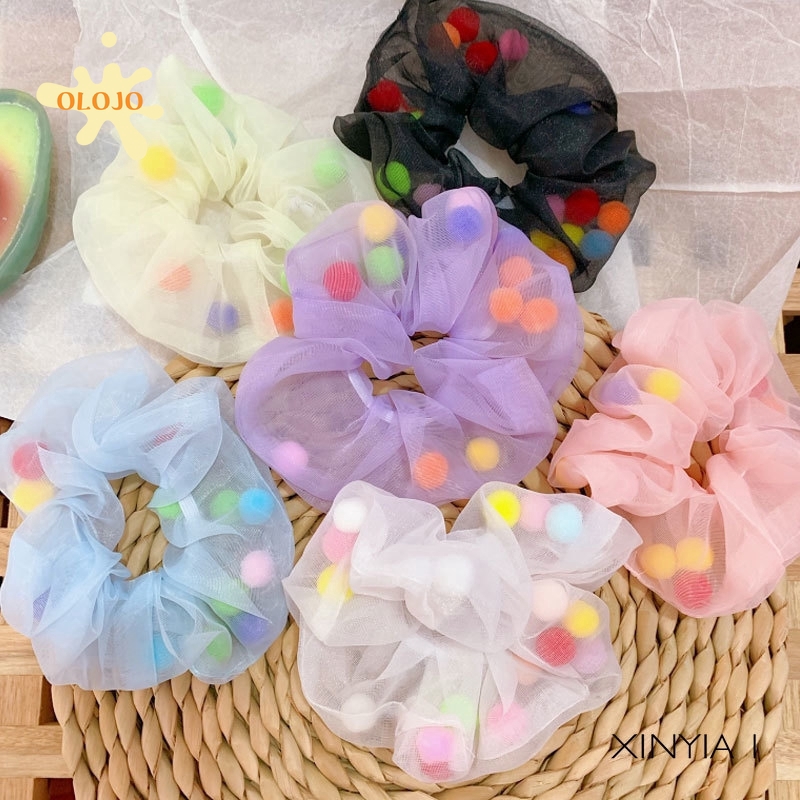 Dây Cột Tóc Chiffon Cao Su Phối Bóng Nhiều Màu Phong Cách Hàn Quốc Xinh Xắn Cho Nữ