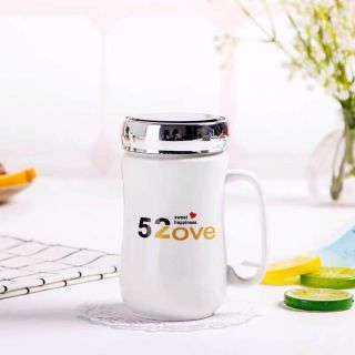 👉Ly sứ có nắp mặt gương. Nặng ì ạch, có thể giữ nhiệt!