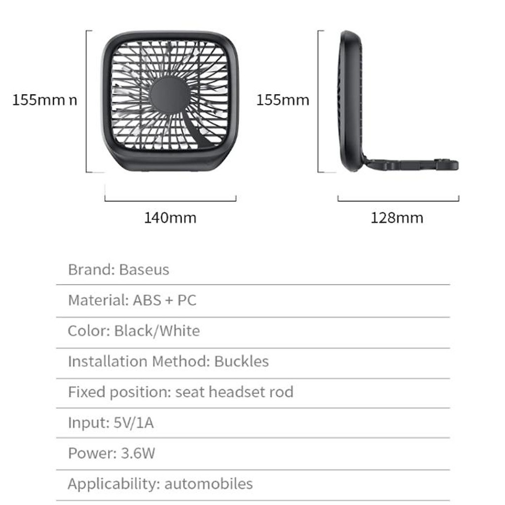 Quạt Làm Mát MINI Cao Cấp Không Ồn 3 Chế Độ Gắn Sau Ghế Ô Tô Xe Hơi Dùng Nguồn USB Baseus Foldable Backseat Fan