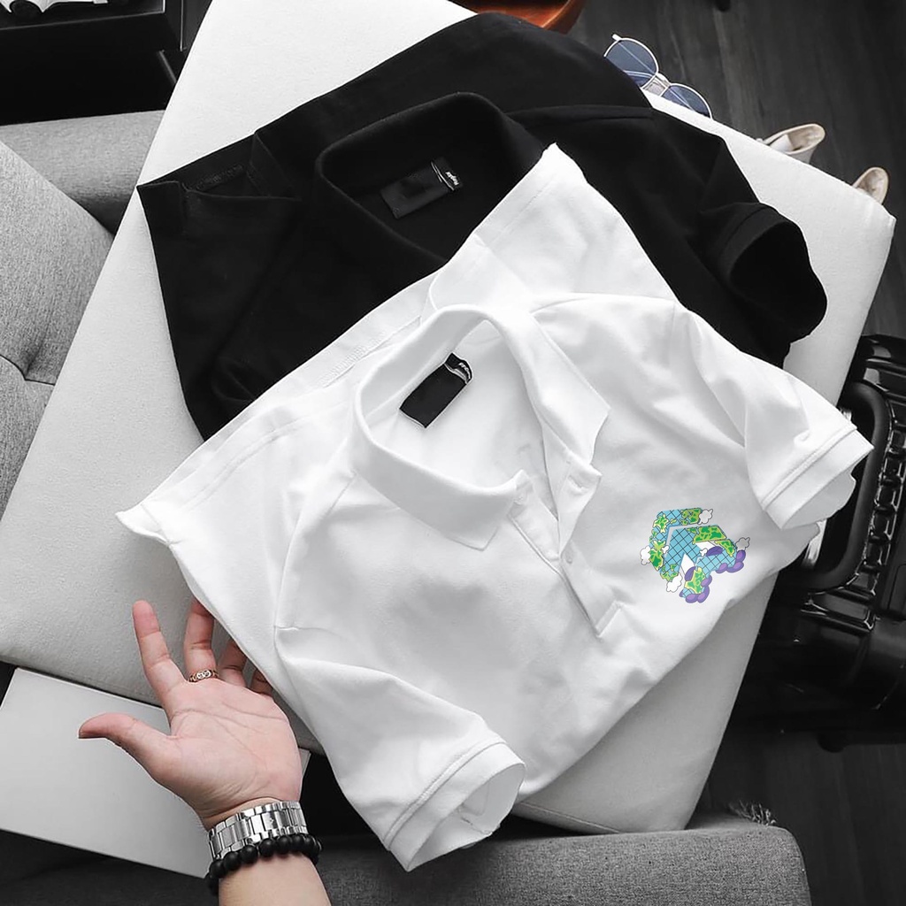 Áo POLO 5theway, chất Thun Cá Sấu Poly Thái full size Nam Nữ, Áo có cổ trắng đen, cổ trụ Unisex, KKim Shop